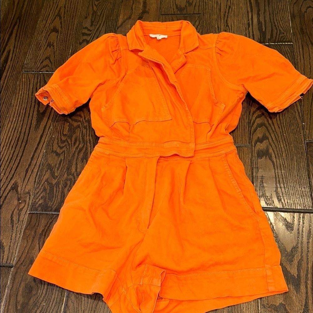 Day + Moon Stylish Orange Wrap denim Romper size small - Picture 6 of 7